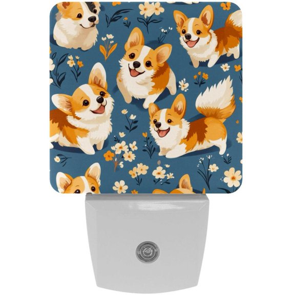 PhooArto Corgi Flowers Pattern Plug in LED Night Light Auto Sensor Dusk to Dawn Decorative Night for Bedroom, Bathroom, Kitchen, Hallway, Stairs, Baby's Room, Energy Saving