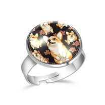PhooArto Corgi Maple Leaves Pattern Stainless Steel Rings for Women, Open Adjustable Ring Promise Ring Jewelry Gifts
