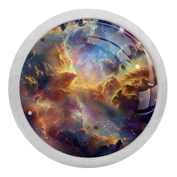 PhooArto Cosmic Galaxy Shining Stars 4 PCS Crystal Glass Cabinet Knobs, Drawer Kitchen Cabinets Dresser Cupboard Wardrobe Pulls Handle - Glowing in the Dark