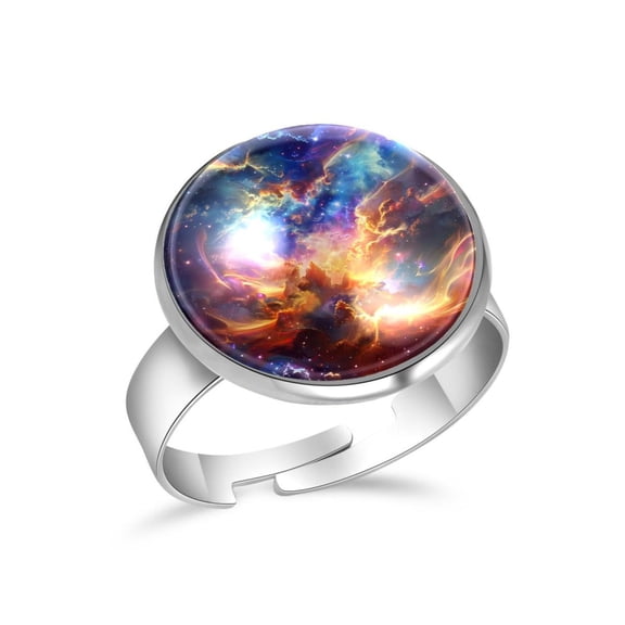 PhooArto Cosmic Swirling Clouds Stainless Steel Rings for Women, Open Adjustable Ring Promise Ring Jewelry Gifts