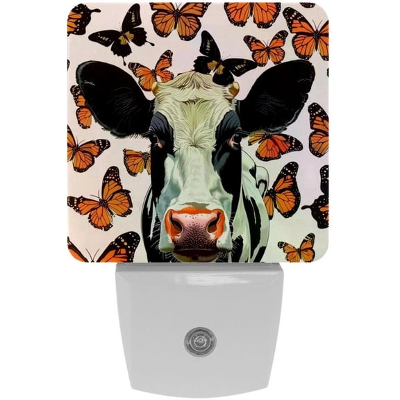 PhooArto Cow Butterflies Pattern Plug in LED Night Light Auto Sensor Dusk to Dawn Decorative Night for Bedroom, Bathroom, Kitchen, Hallway, Stairs, Baby's Room, Energy Saving