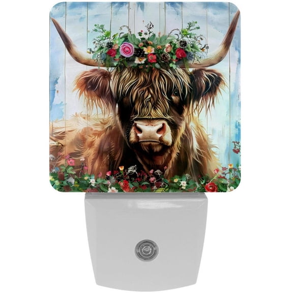 PhooArto Cow with Floral Wreath Plug in LED Night Light Auto Sensor Dusk to Dawn Decorative Night for Bedroom, Bathroom, Kitchen, Hallway, Stairs, Baby's Room, Energy Saving