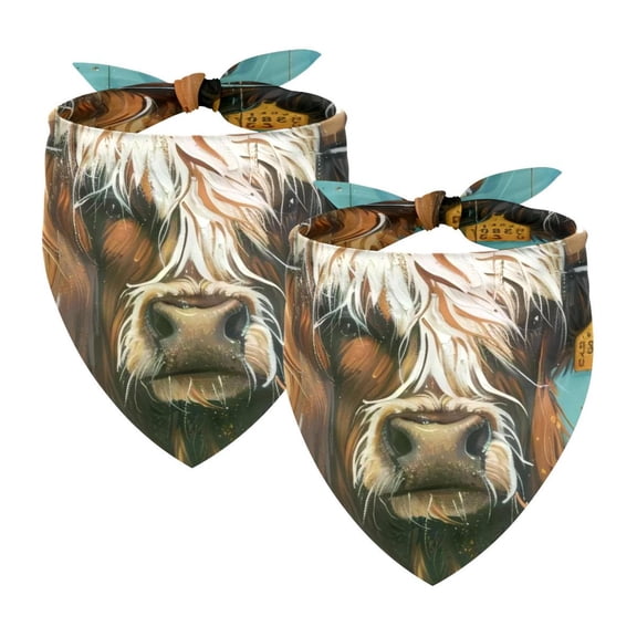 PhooArto Cow Teal Daisy on Rustic Wooden Dog Bandanas, 2 Pack Soft Washable Pet Scarf Triangle for Large Dogs Puppies and Cats