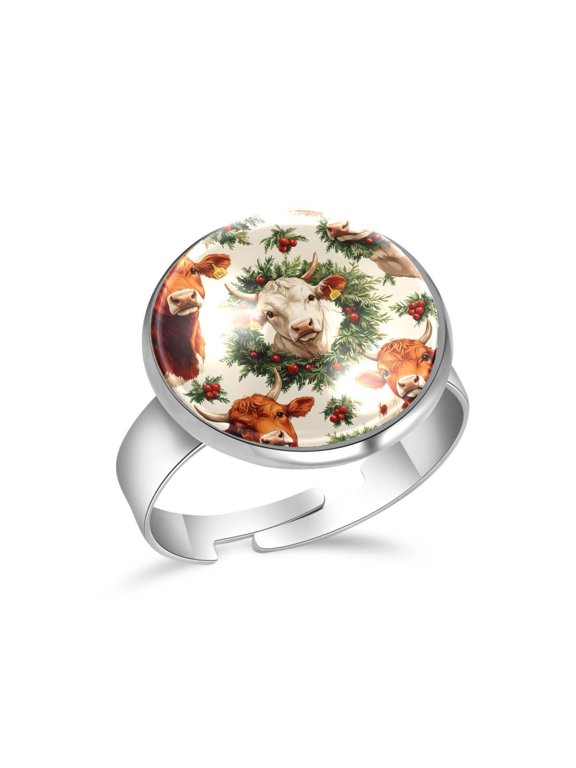 Cow Wreath Stainless Steel Rings for Women, Open Adjustable Ring Promise Ring Jewelry Gifts