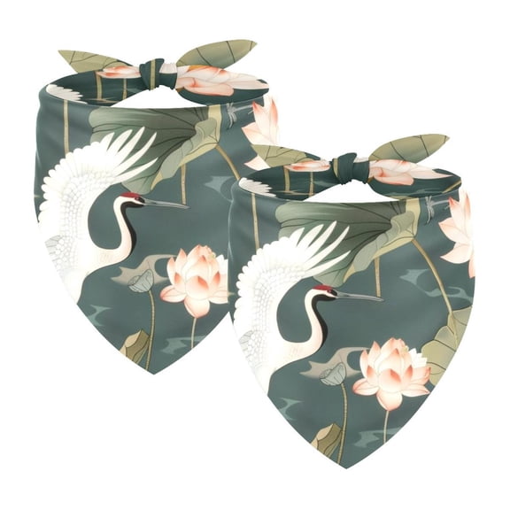 PhooArto Cranes Lotuses Pattern Dog Bandanas, 2 Pack Soft Washable Pet Scarf Triangle for Large Dogs Puppies and Cats