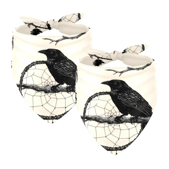 PhooArto Crow Catching Dreamcatcher Pattern Dog Bandanas, 2 Pack Soft Washable Pet Scarf Triangle for Large Dogs Puppies and Cats