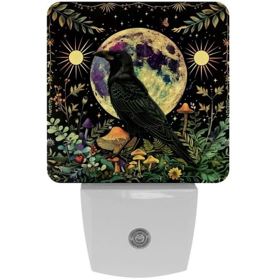 PhooArto Crow Nature Mushroom Leaves Plug in LED Night Light Auto Sensor Dusk to Dawn Decorative Night for Bedroom, Bathroom, Kitchen, Hallway, Stairs, Baby's Room, Energy Saving