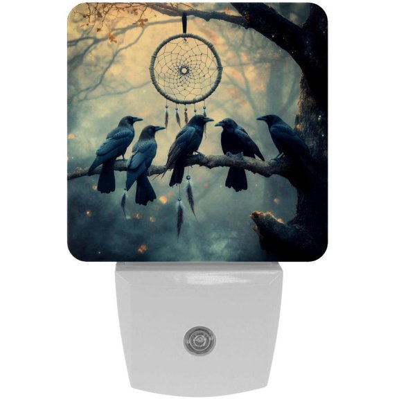 PhooArto Crows Tree Branch Dreamcatcher Plug in LED Night Light Auto Sensor Dusk to Dawn Decorative Night for Bedroom, Bathroom, Kitchen, Hallway, Stairs, Baby's Room, Energy Saving