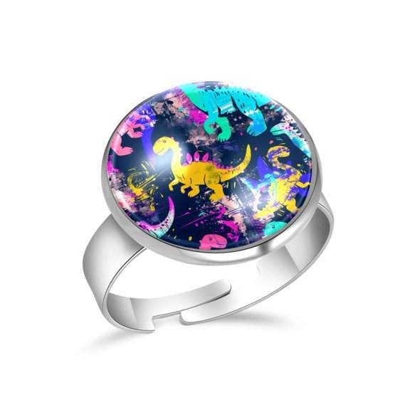 PhooArto Cute Animal Dinosaur Pattern Stainless Steel Rings for Women, Open Adjustable Ring Promise Ring Jewelry Gifts