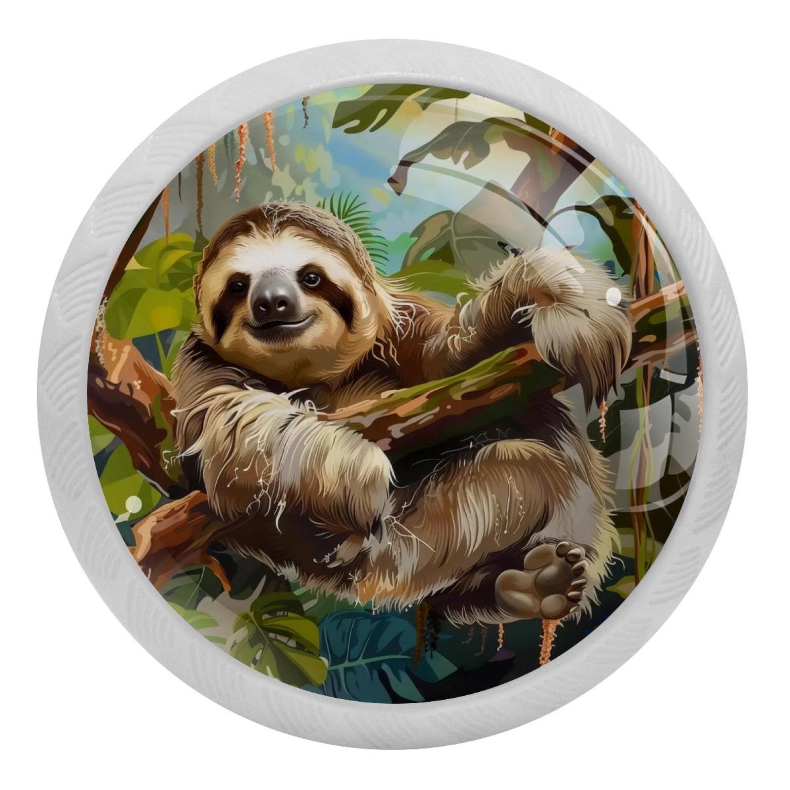 Sloth Handle PhooArto Cute Animal Sloth Forest 4 PCS Crystal Glass Cabinet Knobs ...