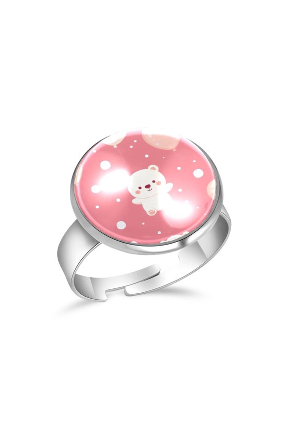 Cute Bear Balloon Pattern Stainless Steel Rings for Women, Open Adjustable Ring Promise Ring Jewelry Gifts