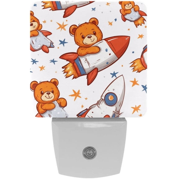 PhooArto Cute Bear Flying Rocket Pattern Plug in LED Night Light Auto Sensor Dusk to Dawn Decorative Night for Bedroom, Bathroom, Kitchen, Hallway, Stairs, Baby's Room, Energy Saving