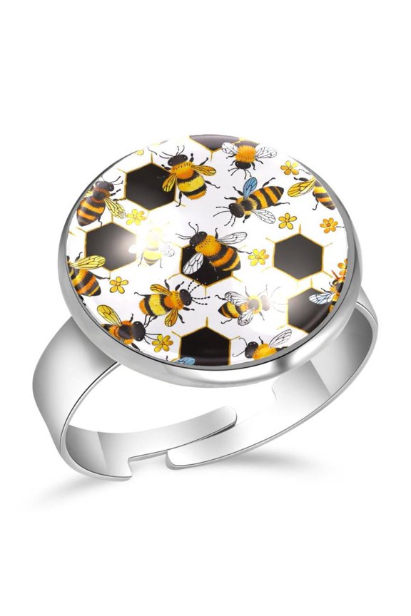 Cute Bee Pattern Stainless Steel Rings for Women, Open Adjustable Ring Promise Ring Jewelry Gifts