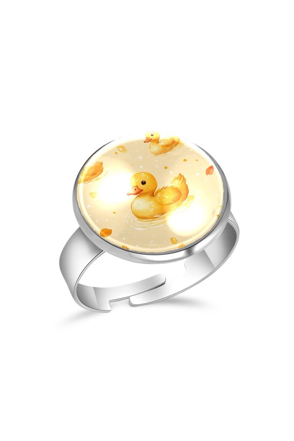 Cute Cartoon Duck Pattern Stainless Steel Rings for Women, Open Adjustable Ring Promise Ring Jewelry Gifts