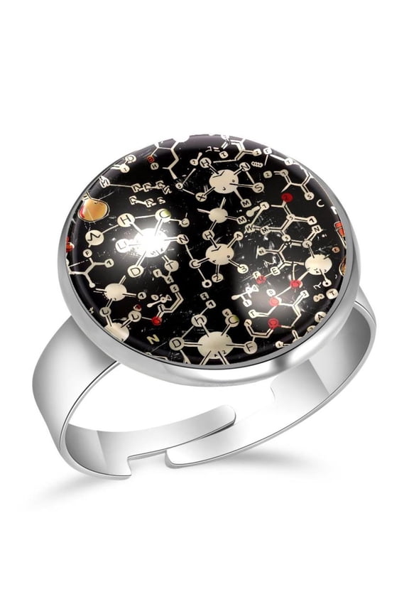 Cute Chemistry Equation Pattern Stainless Steel Rings for Women, Open Adjustable Ring Promise Ring Jewelry Gifts