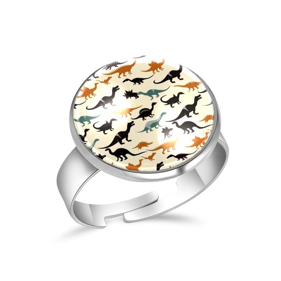 PhooArto Cute Dinosaur Silhouettes Pattern Stainless Steel Rings for Women, Open Adjustable Ring Promise Ring Jewelry Gifts