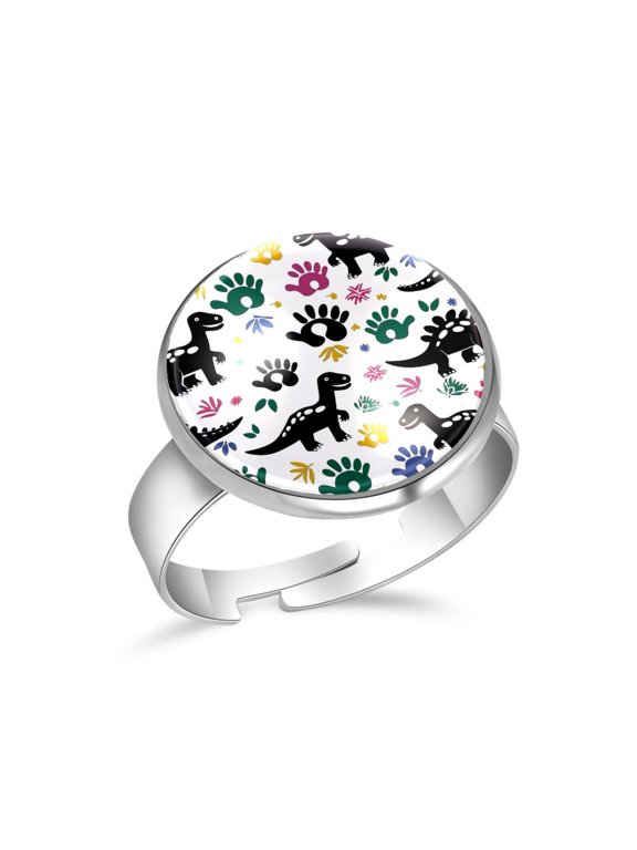 Cute Dinosaurs Paws Pattern Stainless Steel Rings for Women, Open Adjustable Ring Promise Ring Jewelry Gifts
