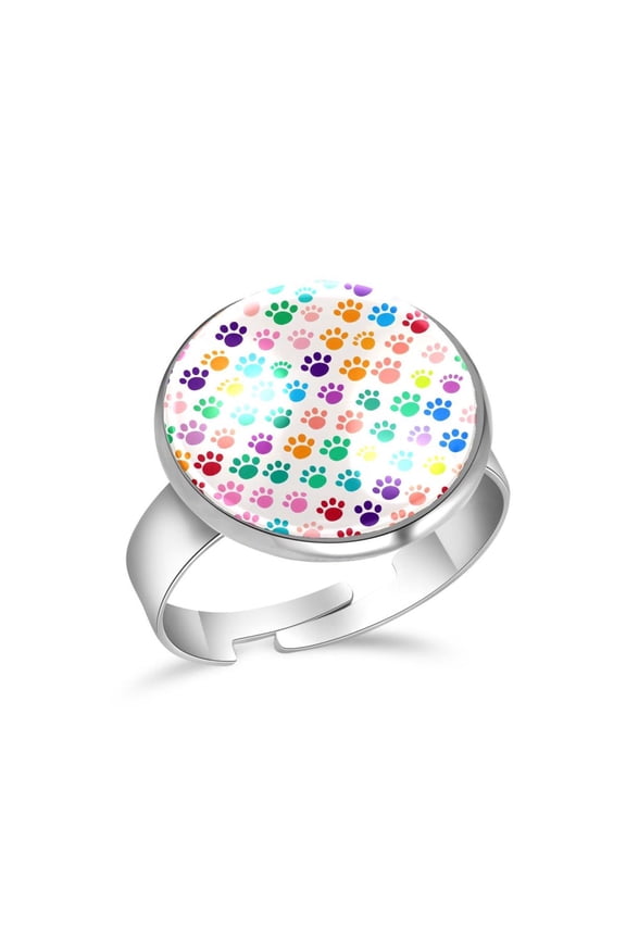 Cute Dog Paw Footprint Pattern Stainless Steel Rings for Women, Open Adjustable Ring Promise Ring Jewelry Gifts