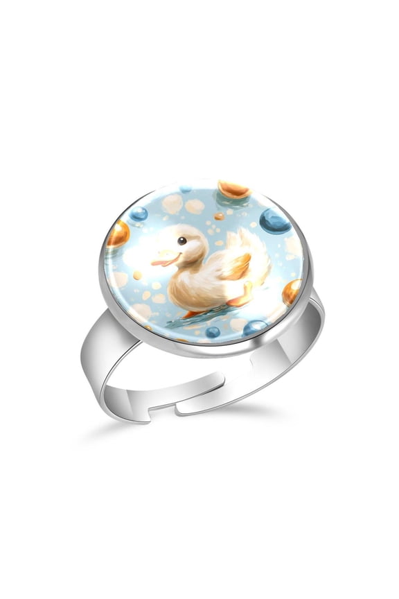 Cute Duck Ball Pattern Stainless Steel Rings for Women, Open Adjustable Ring Promise Ring Jewelry Gifts