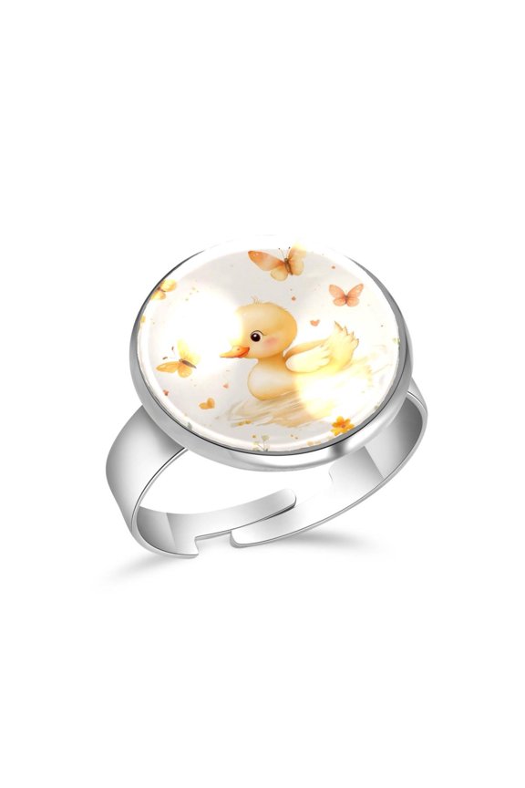 Cute Duck Butterflies Pattern Stainless Steel Rings for Women, Open Adjustable Ring Promise Ring Jewelry Gifts