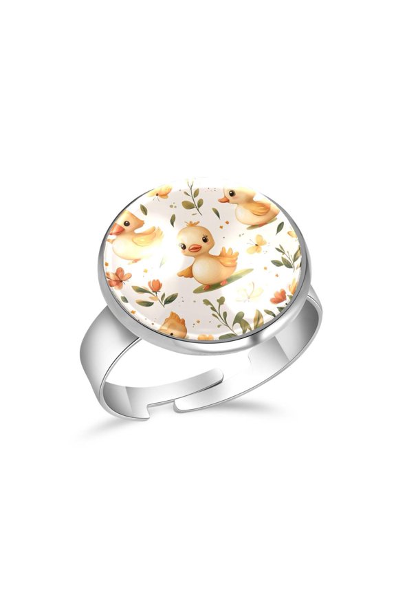 Cute Duck Butterfly Patterns Stainless Steel Rings for Women, Open Adjustable Ring Promise Ring Jewelry Gifts