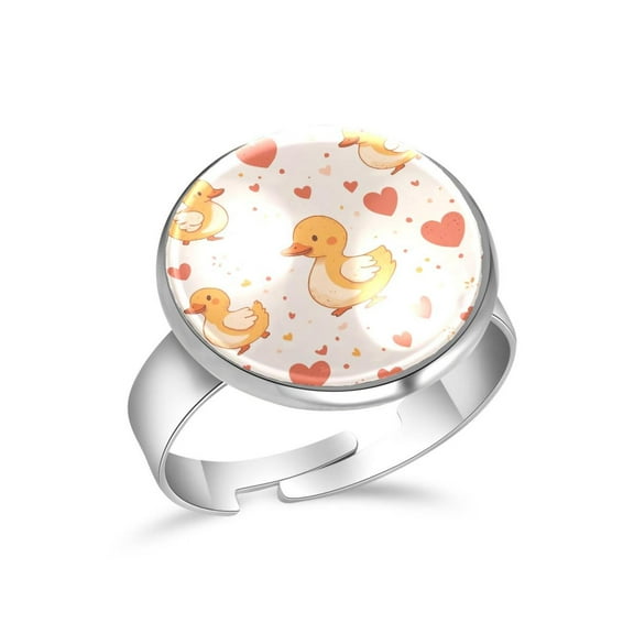 PhooArto Cute Duck Love Hearts Pattern Stainless Steel Rings for Women, Open Adjustable Ring Promise Ring Jewelry Gifts