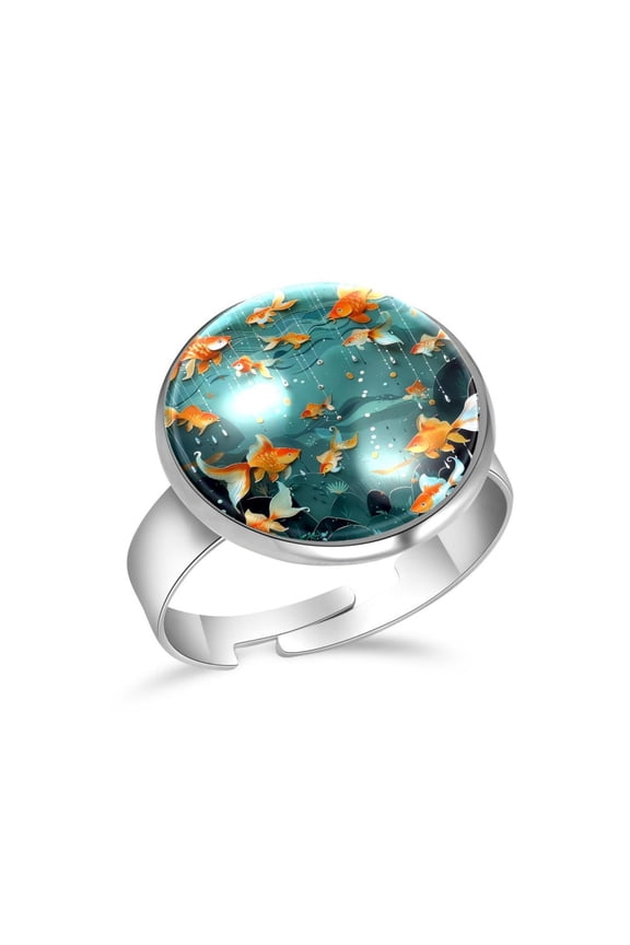 Cute Fish Goldfish Raining Stainless Steel Rings for Women, Open Adjustable Ring Promise Ring Jewelry Gifts