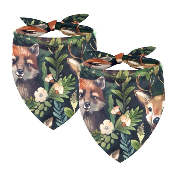 PhooArto Cute Forest Animals Dog Bandanas, 2 Pack Soft Washable Pet Scarf Triangle for Large Dogs Puppies and Cats