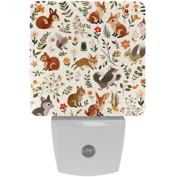 PhooArto Cute Forest Animals Pattern Plug in LED Night Light Auto Sensor Dusk to Dawn Decorative Night for Bedroom, Bathroom, Kitchen, Hallway, Stairs, Baby's Room, Energy Saving