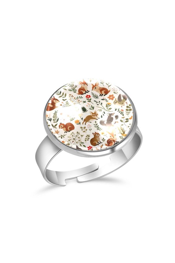 Cute Forest Animals Pattern Stainless Steel Rings for Women, Open Adjustable Ring Promise Ring Jewelry Gifts