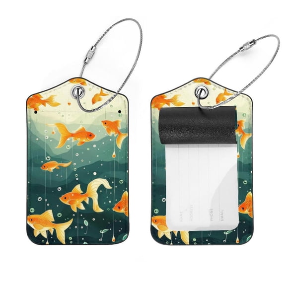 PhooArto Cute Gold Fish Raining Luggage Tags with Stainless Steel Loop, 2 Pack Luggage Tag Holders for Travel Luggage Baggage Identifier