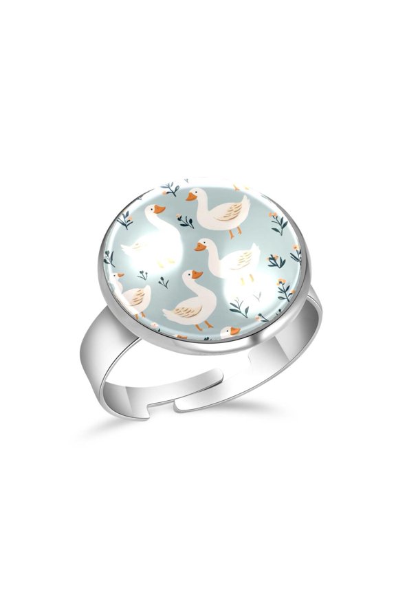 Cute Gooses Patterns Stainless Steel Rings for Women, Open Adjustable Ring Promise Ring Jewelry Gifts
