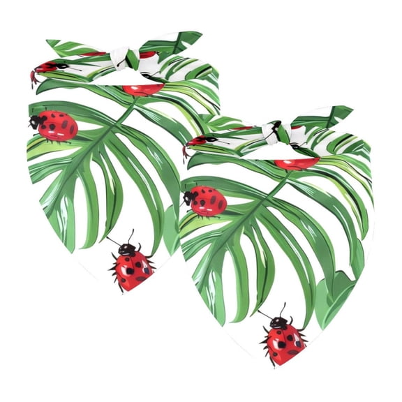 PhooArto Cute Ladybug Palm Leaves Pattern Dog Bandanas, 2 Pack Soft Washable Pet Scarf Triangle for Large Dogs Puppies and Cats