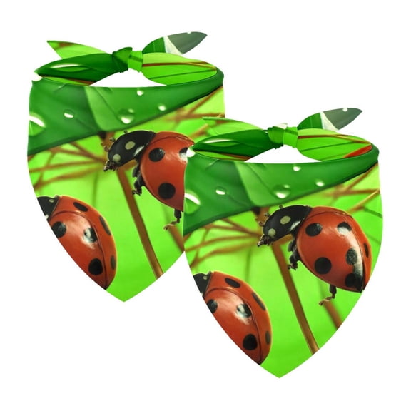 PhooArto Cute Ladybugs Green Umbrella Dog Bandanas, 2 Pack Soft Washable Pet Scarf Triangle for Large Dogs Puppies and Cats