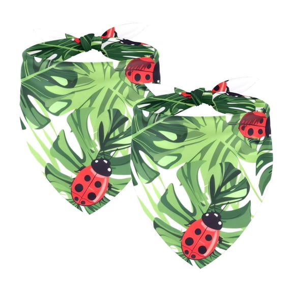 PhooArto Cute Ladybugs Palm Leaf Pattern Dog Bandanas, 2 Pack Soft Washable Pet Scarf Triangle for Large Dogs Puppies and Cats