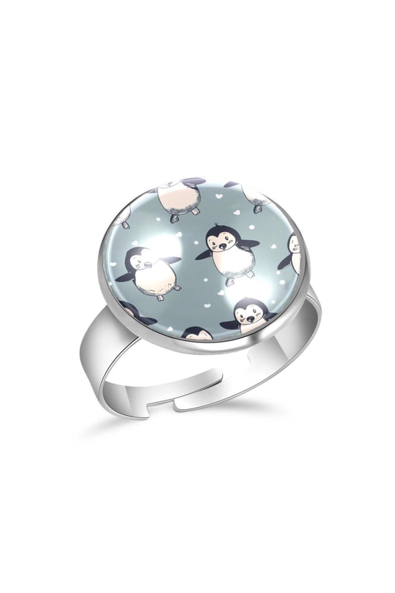 Cute Penguin Pattern Stainless Steel Rings for Women, Open Adjustable Ring Promise Ring Jewelry Gifts