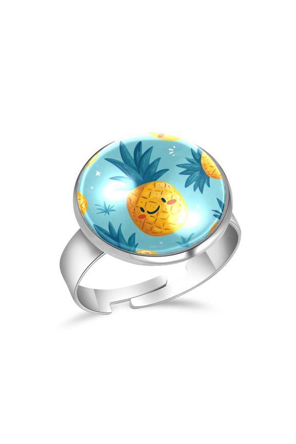 Cute Pineapple Pattern Stainless Steel Rings for Women, Open Adjustable Ring Promise Ring Jewelry Gifts