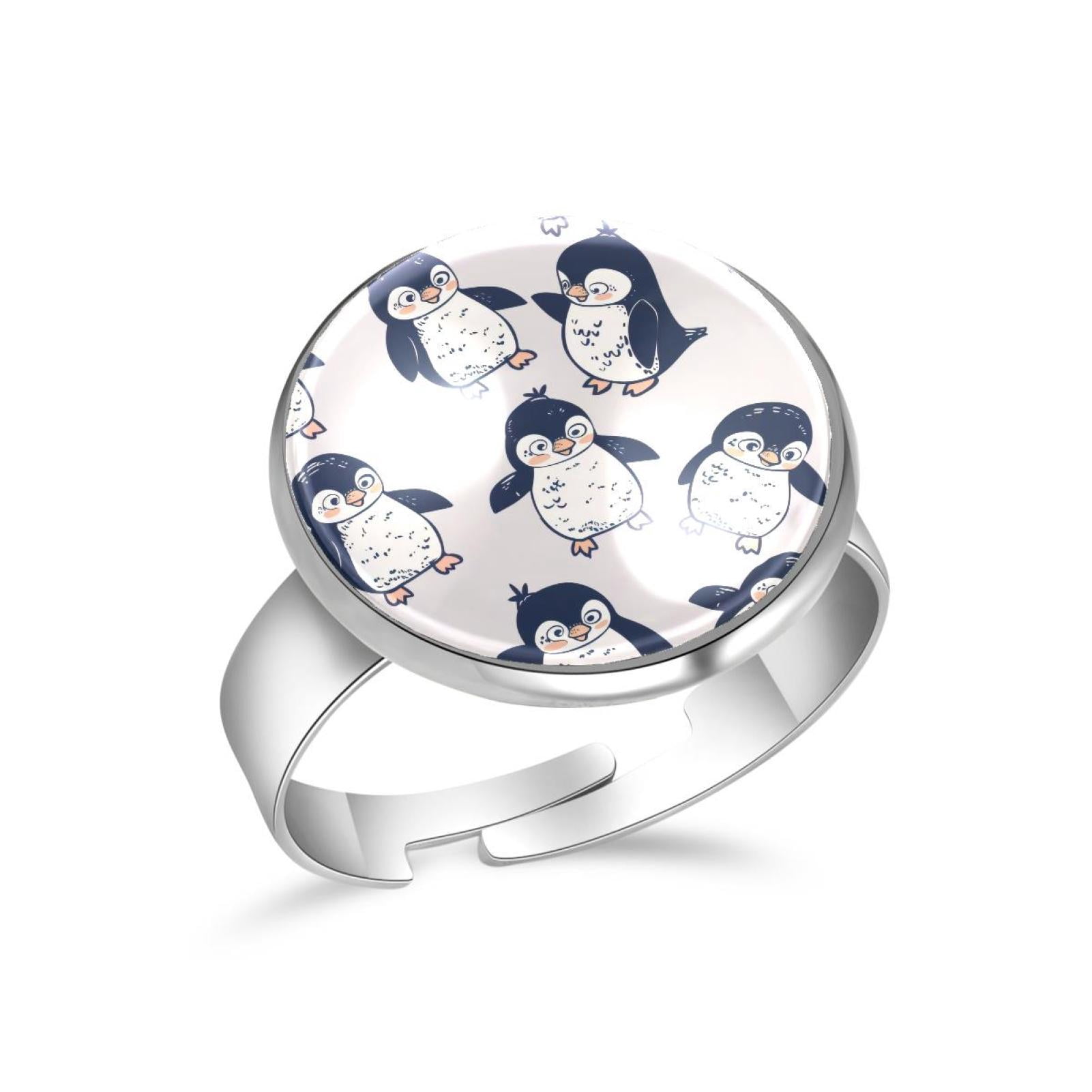 PhooArto Cute Playing Penguin Pattern Stainless Steel Rings for Women ...