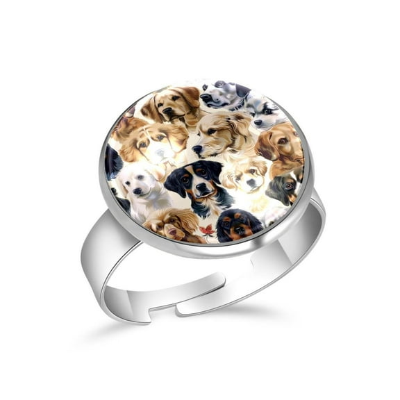 PhooArto Cute Puppy Pattern Stainless Steel Rings for Women, Open Adjustable Ring Promise Ring Jewelry Gifts