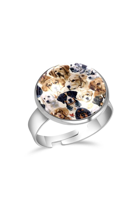 Cute Puppy Pattern Stainless Steel Rings for Women, Open Adjustable Ring Promise Ring Jewelry Gifts