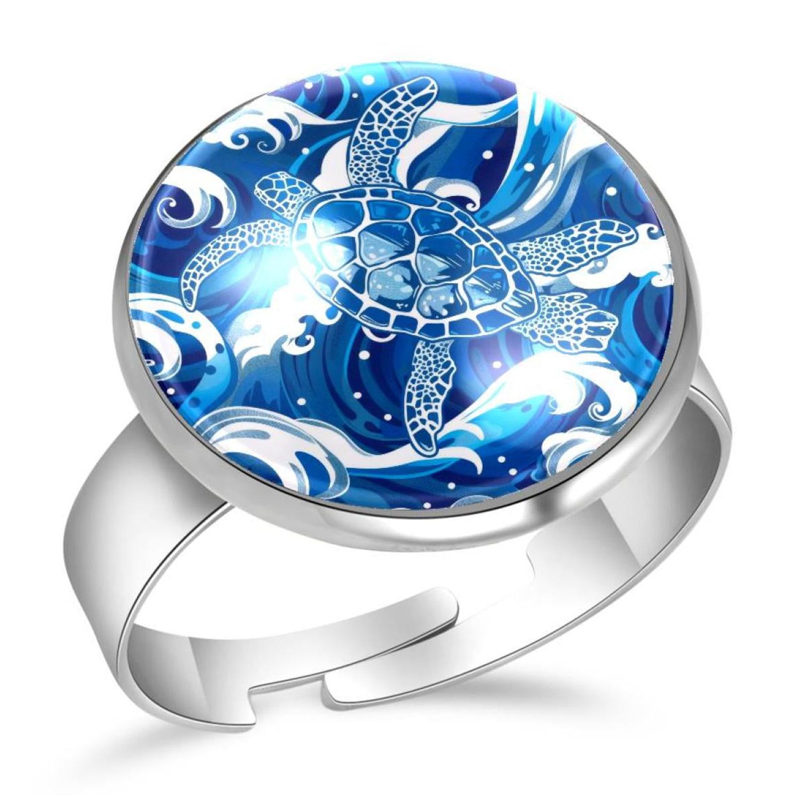 PhooArto Cute Sea Turtle Blue Wave Pattern Stainless Steel Rings for ...