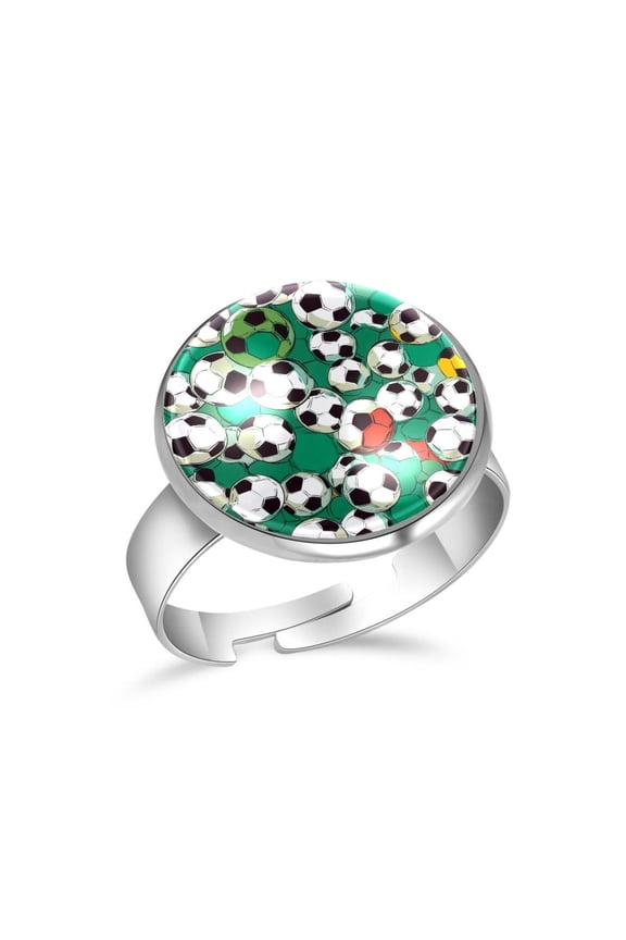 Cute Soccer Balls Stainless Steel Rings for Women, Open Adjustable Ring Promise Ring Jewelry Gifts