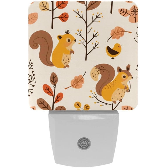 PhooArto Cute Squirrel Bird Forest Pattern Plug in LED Night Light Auto Sensor Dusk to Dawn Decorative Night for Bedroom, Bathroom, Kitchen, Hallway, Stairs, Baby's Room, Energy Saving