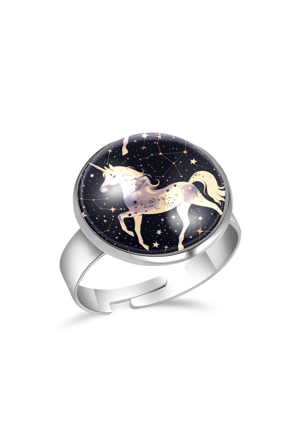 Cute Stars Unicorn Space Pattern Stainless Steel Rings for Women, Open Adjustable Ring Promise Ring Jewelry Gifts