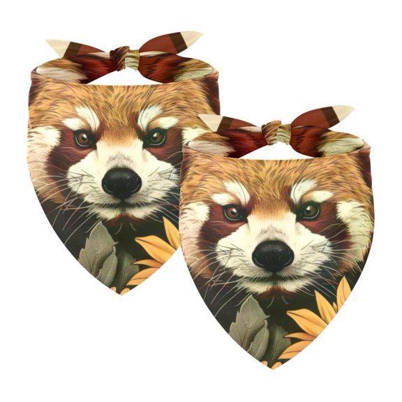 PhooArto Cute Sunflowers Red Panda Dog Bandanas, 2 Pack Soft Washable Pet Scarf Triangle for Large Dogs Puppies and Cats