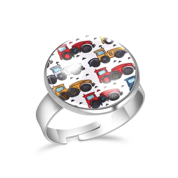 PhooArto Cute Truck Tractor Pattern Stainless Steel Rings for Women, Open Adjustable Ring Promise Ring Jewelry Gifts