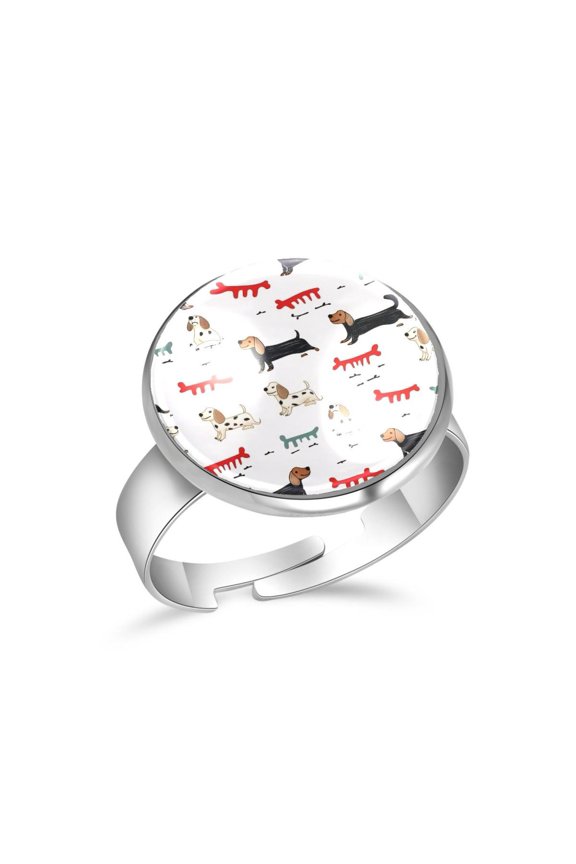 Dachshund Bones Pattern Stainless Steel Rings for Women, Open Adjustable Ring Promise Ring Jewelry Gifts