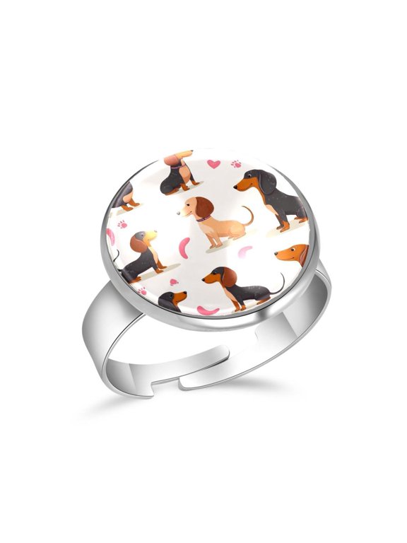 Dachshund Cute Dog Stainless Steel Rings for Women, Open Adjustable Ring Promise Ring Jewelry Gifts