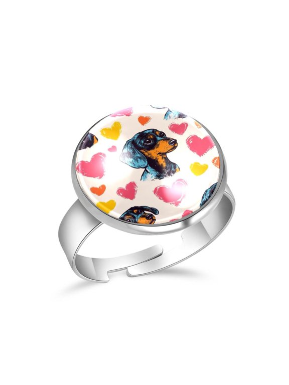 Dachshund Dog Love Heart Colorful Stainless Steel Rings for Women, Open Adjustable Ring Promise Ring Jewelry Gifts