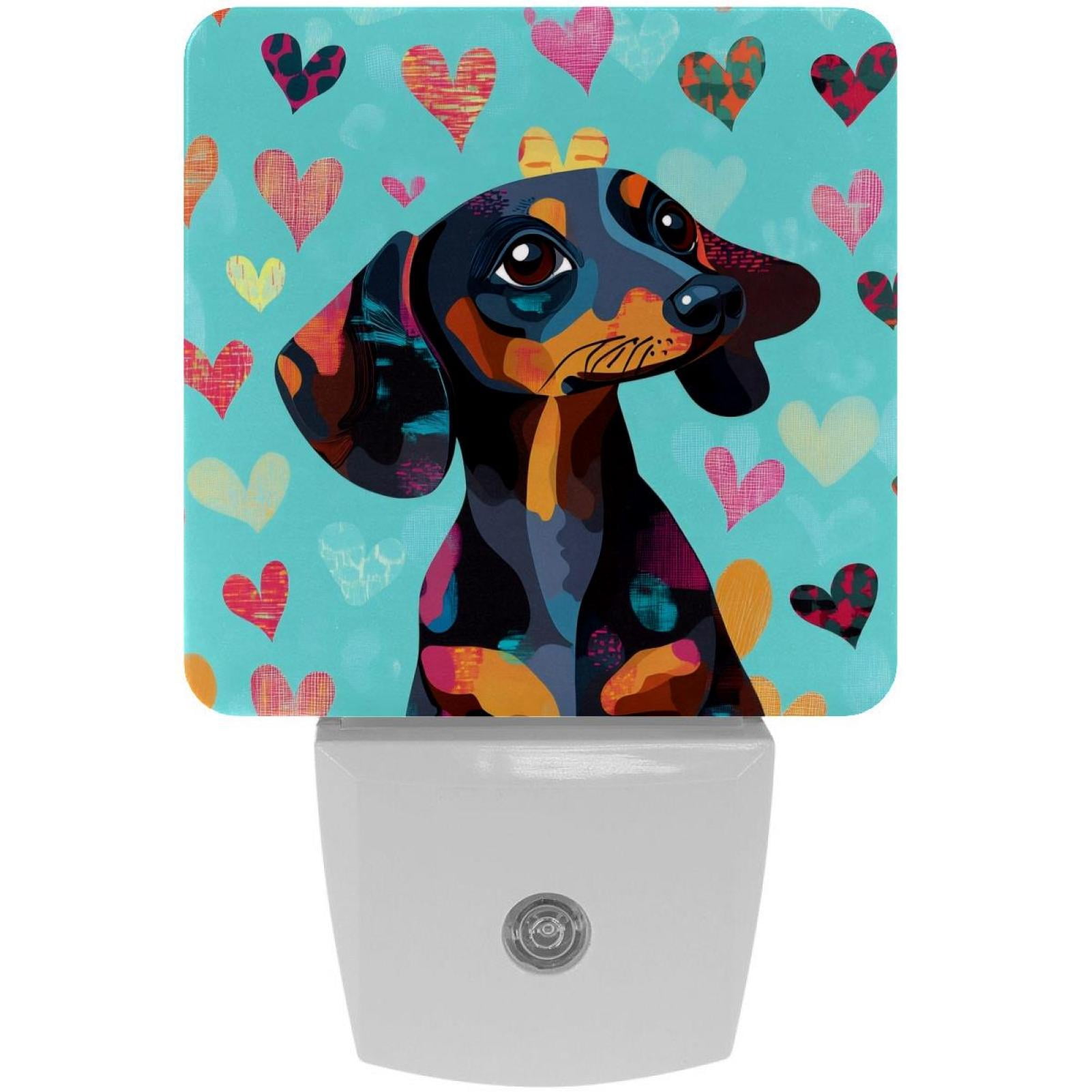 PhooArto Dachshund Dog Love Heart Plug in LED Night Light Auto Sensor Dusk to Dawn Decorative Night for Bedroom, Bathroom, Kitchen, Hallway, Stairs, Baby's Room, Energy Saving